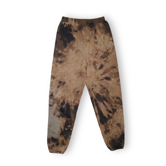 Hanes Ecosmart Black Brown Tie Dye Sweatpants Elastic Waist Neutral Hippie Boho - Picture 3 of 4